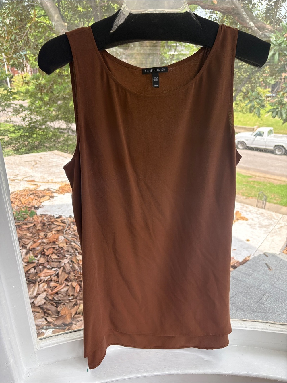 Eileen Fisher Chocolate Brown Sleeveless Silk-Blend Camisole